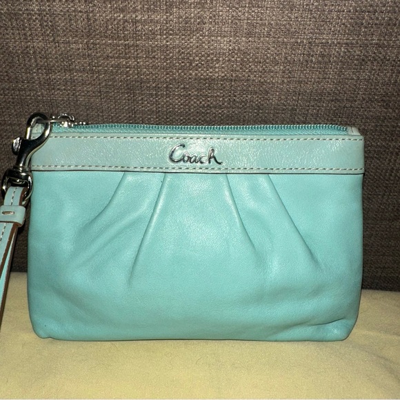Coach 🩵 Aqua Tiffany Blue Leather Wristlet - Picture 1 of 6